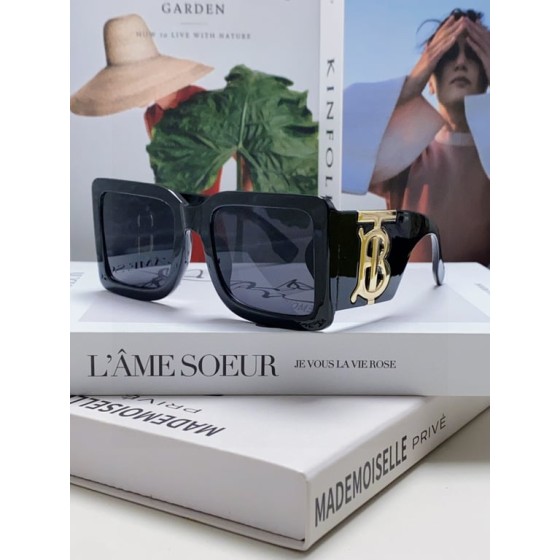 Burberry Black Square Sunglasses with Gold TB Logo Temples